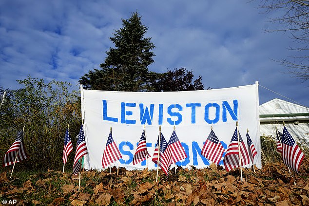 A makeshift memorial lines Main Street, Friday, November 3, 2023, Lewiston, Maine