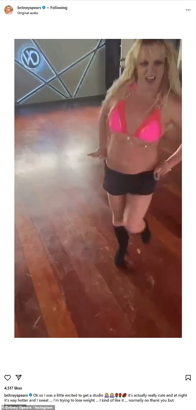 The Gimme More singer also posted a video with a caption about her desire to lose weight.