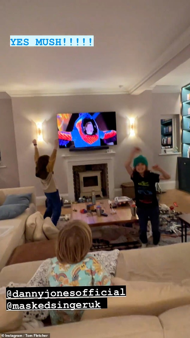 Danny's McFly bandmate Tom Fletcher also shared his reaction to the big reveal, watching from home with his three sons, Buzz, nine, Buddy, eight, and Max, five.