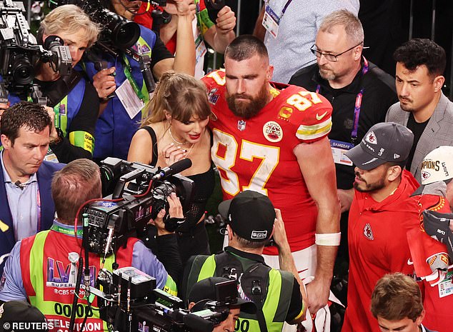 Swift was at Allegiant Stadium to watch Kelce and the Chiefs beat the San Francisco 49ers.
