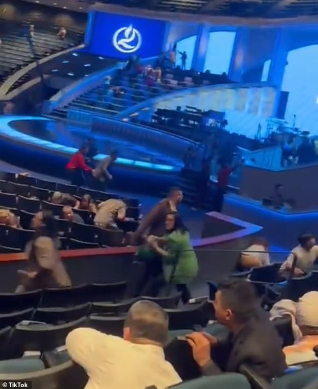 Heartbreaking video showed the moment worshipers at Joel Osteen's Lakewood church ran for cover as gunshots rang out in the Texas congregation.