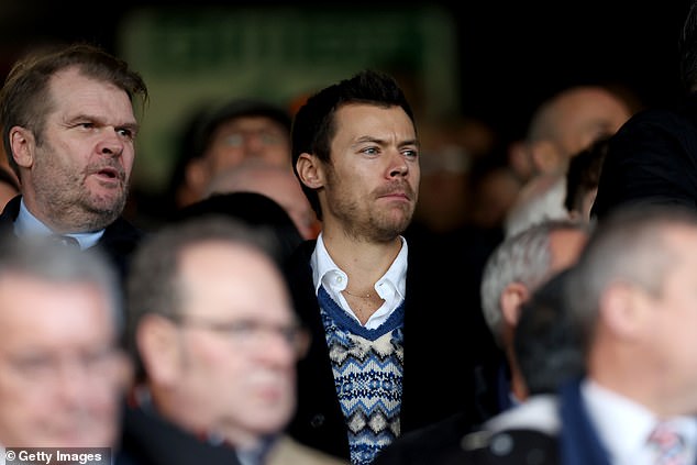Harry Styles watched from the stands as Manchester United took on Luton on Sunday.