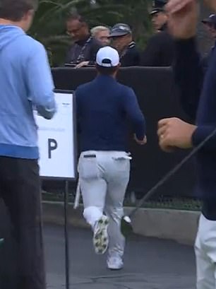 Minutes before he was seen running to make the first tee