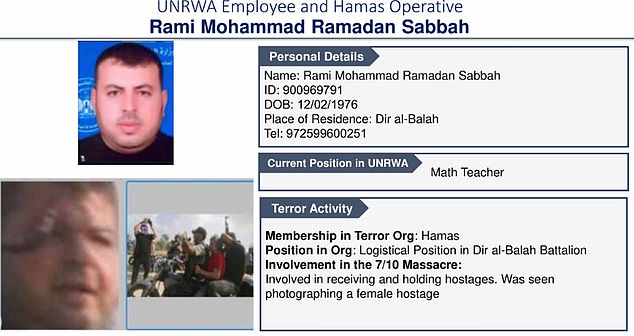 Israel has also revealed details of a second UNRWA employee who it claims participated in the October 7 Hamas attack.