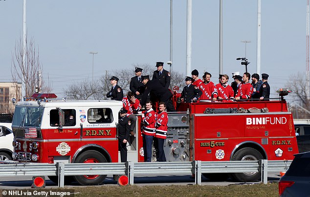 Rangers players wore special FDNY jerseys as they headed toward MetLife Stadium