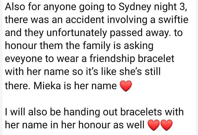 Fans are encouraged to wear and share friendship bracelets in honor of Mieka.