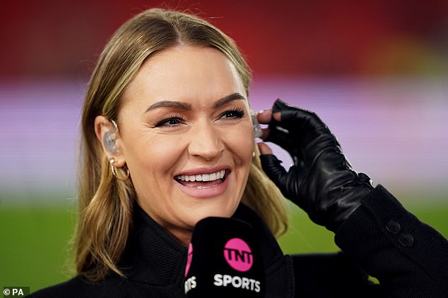 Laura Woods (pictured) before a Premier League match at the City Ground, Nottingham
