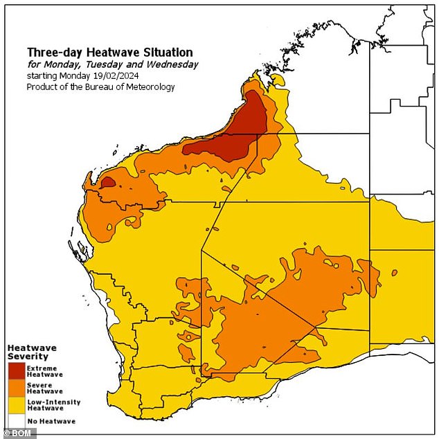 Central, western and southern parts of WA are experiencing a severe heatwave that is expected to last until Wednesday.