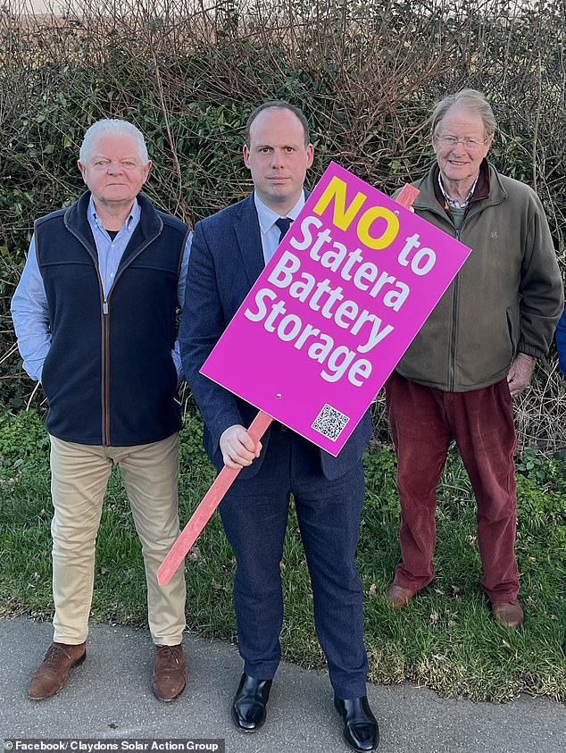 More than 200 residents have raised objections to Statera Energy's plans to build the 500-megawatt facility on the Rookery Farm fields.  Pictured are residents with Deputy Greg Smith.