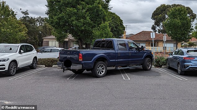 Motorists said truck drivers have little choice but to take up more parking spaces (pictured) as the size of parking spaces in Australia is too small.