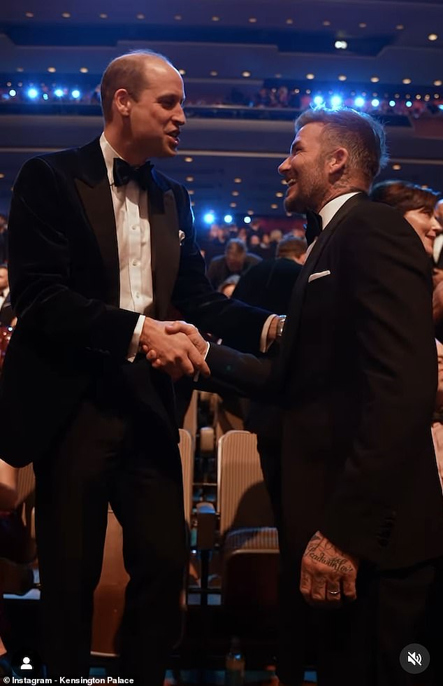 FAMOUS FRIENDS: One of the shots from the glamorous video showed the Prince shaking hands with David Beckham.