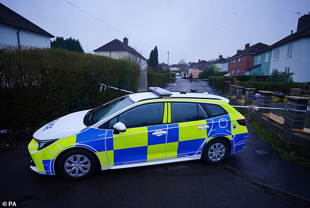 A police cordon today at the scene in Sea Mills, a northern suburb of Bristol.