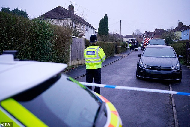 A police cordon outside a house in Sea Mills, Bristol, on Sunday afternoon.