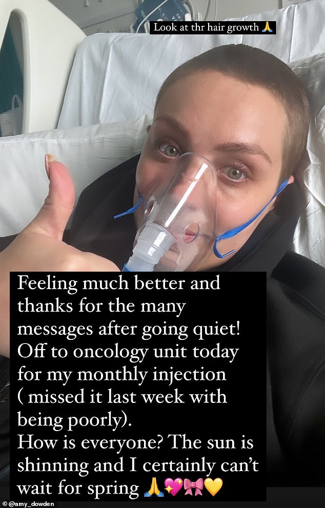 Amy shared a positive post after ending up in hospital and said she was starting to feel a lot better.