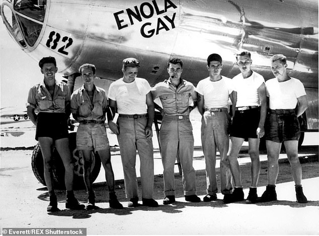 The bomb, called Little Boy, was dropped by the crew (pictured) of the B-29 bomber named Enola Gay and was the first atomic weapon used in the war after successful tests by the United States.