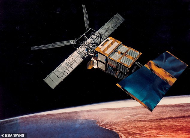 Artist's illustration of the European Remote Sensing Satellite 2 (ERS-2) in space. It finally returns to Earth after ending operations more than a decade ago.