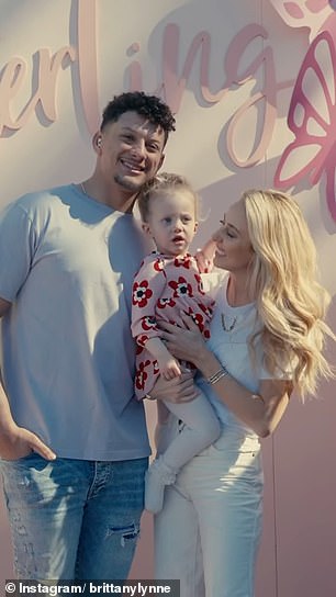 Patrick and Brittany Mahomes are pictured with their three-year-old daughter, Sterling Skye.