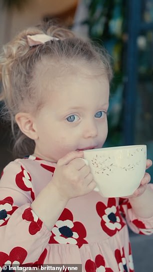Young Sterling Skye is seen drinking from a cup of tea, but it's impossible to tell whether she was drinking Earl Grey, English Breakfast, Darjeeling, or something a little more age-appropriate.
