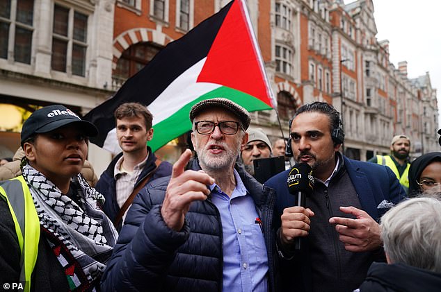 Former Labor Party leader Jeremy Corbyn took part in Saturday's pro-Palestine march in central London.