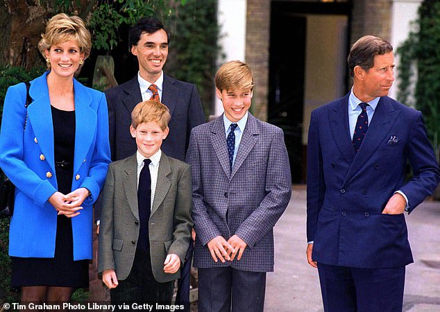 Diana and Charles photographed with their sons, Dr Andrew Gailey, Head of William's House, when the Prince of Wales went to Eton.
