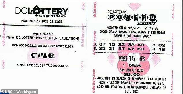 Cheeks said he chose his numbers based on family members' birthdays.  The physical lottery ticket he bought on January 6 is seen along with a denial when he checked his numbers