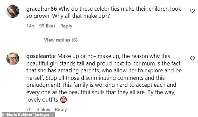 Another wrote: 'Why do these celebrities make their kids look so old? Why all that makeup?