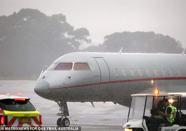Swift has already experienced setbacks thanks to the stormy weather that hit Sydney on Monday, after her private jet was delayed by up to 30 minutes as the pop star flew in from Melbourne. (Pictured: Swift landing in Sydney on his private jet)