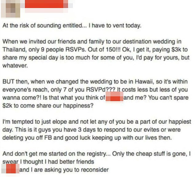 The publication went viral in a 'wedding shaming' group
