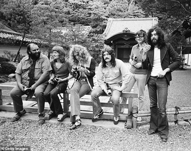 Led Zeppelin with their manager Peter Grant and a member of the band's team, at Nanzenji-Temple, Kyoto, Kyoto, Japan, September 25, 1971. LR Peter Grant, John Paul Jones, Robert Plant, John Bonham, a member of the band team, Jimmy Page