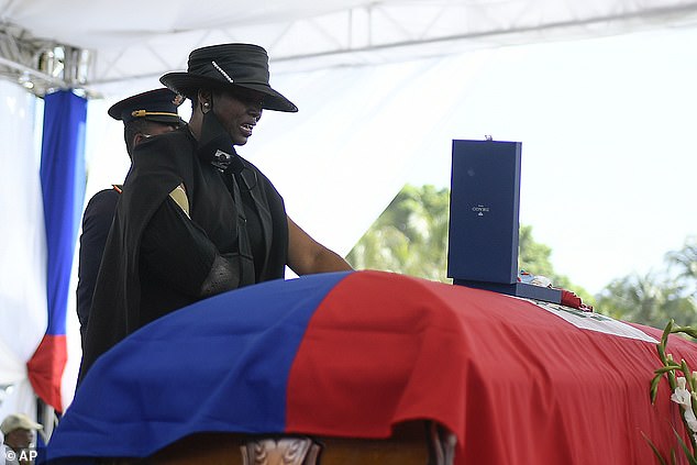 Former Haitian first lady Martine Moise (pictured at her husband's funeral in 2021) faces accusations of being an accessory to the murder, which she denies.