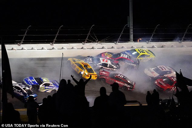 The cars collided with each other and were scattered around the Daytona International Speedway