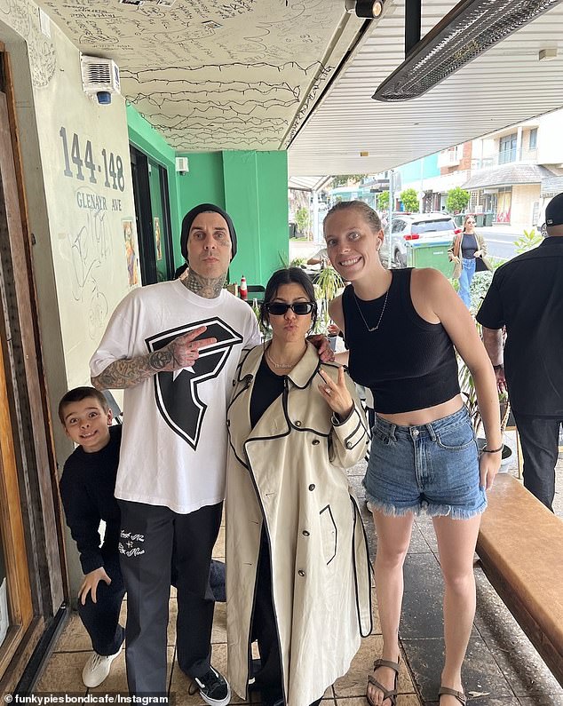 Kourtney and Travis were recently spotted visiting Bondi vegan restaurant Funky Pies during their stay in Sydney.