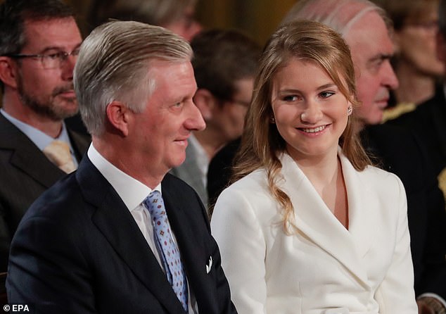 When her father became king (pictured left) in 2013, Elizabeth became heir to the Belgian throne and Duchess of Brabant.