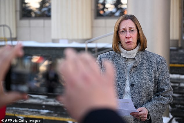 US Ambassador to Russia Lynne Tracy delivers a statement to the Moscow City Court following Gershkovich's hearing.
