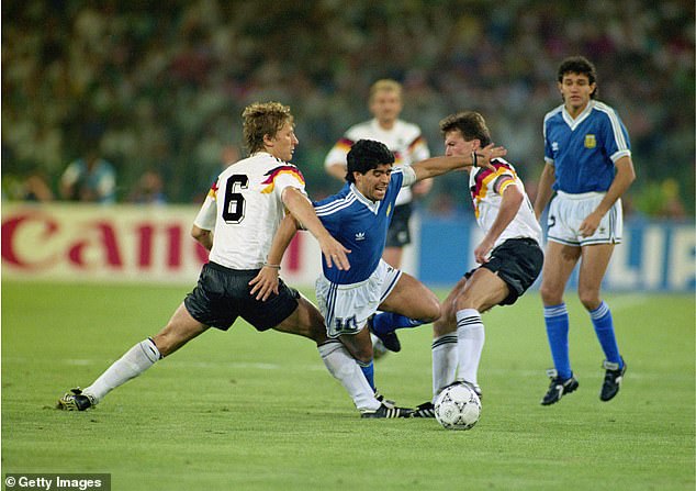 Guido Buchwald (left) was tasked with marking Argentine star Diego Maradona in the final.