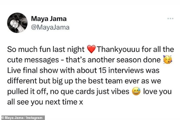 Maya also thanked fans in a sweet post following the end of Love Island.