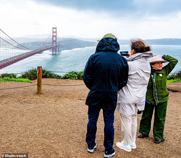 Crown Princess Victoria stopped to take a photo of the Golden Gate Bridge during her first day of engagements.