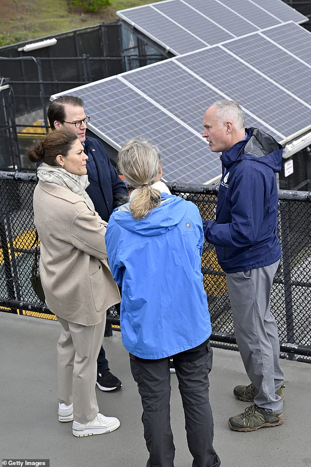 Prince Daniel of Sweden and Crown Princess Victoria of Sweden are seen speaking with Jeff Boehm, executive director of the Marine Mammal Center.