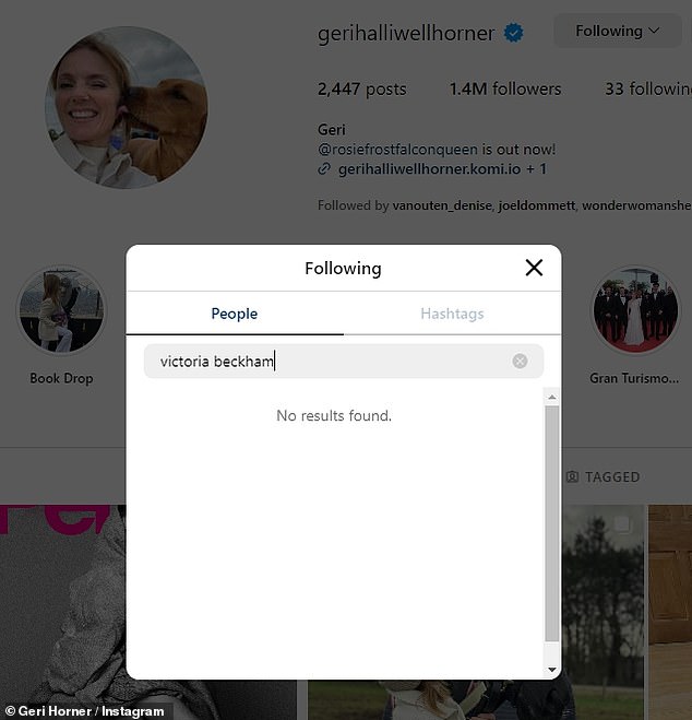 Geri no longer follows her former Spice Girls bandmate Victoria