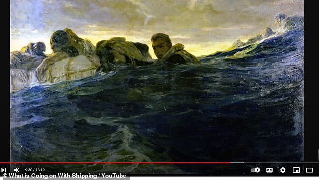 'It will be a permanent memorial to the brave men who lost their lives in the freezing waters of the Western Approaches in [December] 1917'.  Seen here is a painting of the Jones crew stranded at sea.