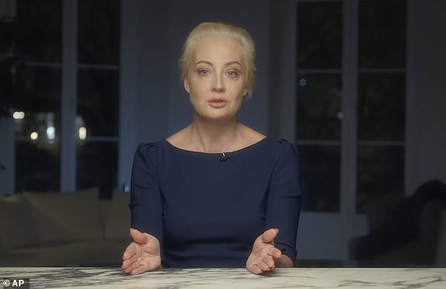 In this image taken from a video published by Navalny Team on Monday, February 19, 2024, Yulia Navalnaya, widow of Russian opposition leader Alexei Navalny, gives a video message calling on Russian citizens to join her in the fight against Putin.