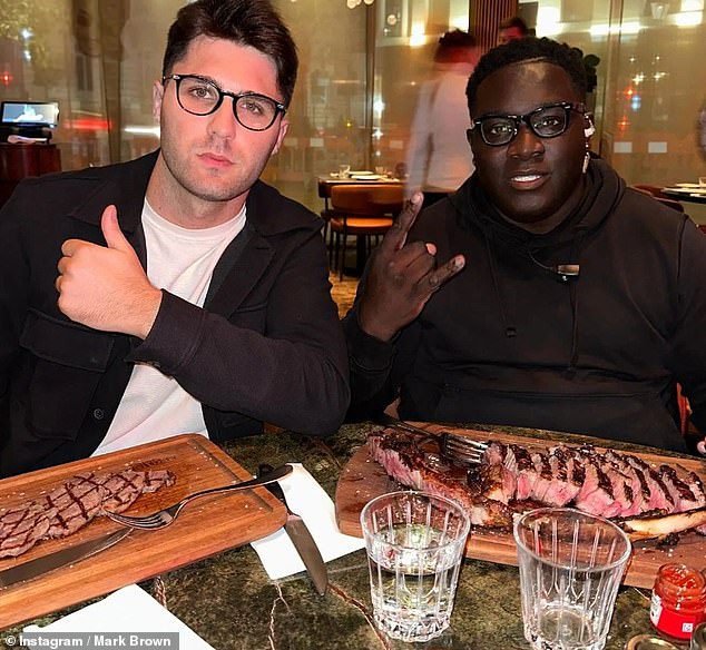 Despite the negative reviews, a flood of diners are more than happy to post glamorous snaps at the venue.  Influencer Mark Brown (left) and a friend at the restaurant.