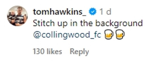 The Cats great saw the lighter side of the photo and good-naturedly accused the Magpies of stitching him up in a comment on the club's Instagram post (pictured).