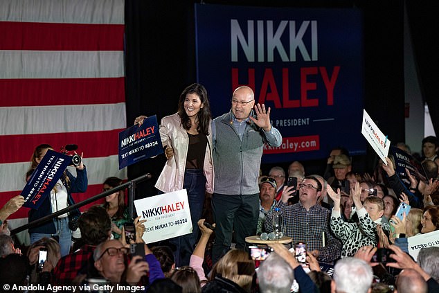 Haley with her husband at a campaign event in March 2023. Michael Haley, who serves as a major in the South Carolina Army National Guard, deployed overseas last year.