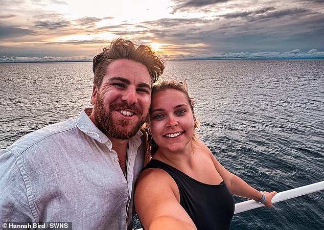 The couple love to travel on holiday as often as they can and have visited 34 countries together in total (pictured on the Great Barrier Reef).