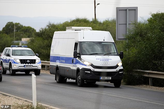 The police van carrying five Israelis accused of raping a British woman arrives at the Famagusta district court in Paralimni, Cyprus, Tuesday, September 12, 2023.