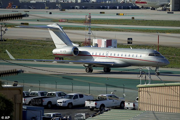 The tight end is believed to be on a private jet from Hawaii to Australia (pictured, the jet Swift used to travel to the Super Bowl from Tokyo, Japan).