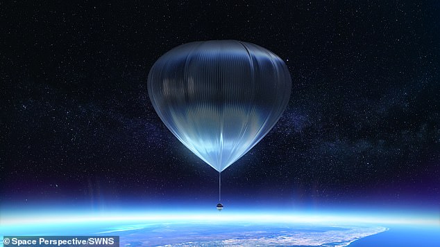 Unlike other space tourism ventures that use rockets, this spherical capsule is tethered to a giant balloon that will rise 20 miles above the surface and remain suspended at the final frontier for two hours.