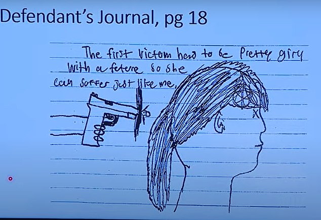 Chilling diary entries also written by Crumbley include drawings of a gun pointed at a girl's head.