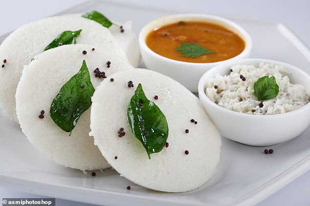 Dishes with a high biodiversity footprint tended to be from India and included chicken jalfrezi (a type of tomato-based chicken curry), chicken chaat, chana masala, idli (a savory rice cake, pictured), and rajma (red bean curry).